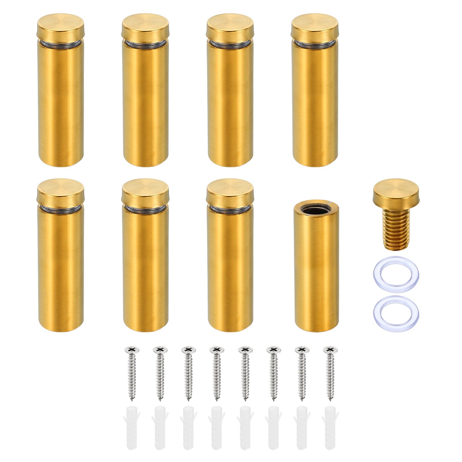 PATIKIL 5/8 x 2 Inch Sign Standoff Screws, 8 Set Stainless Steel Wall Standoff Mounting Hardware Advertising Glass Nail for Hanging Acrylic Picture Frame Acrylic Panel, Gold