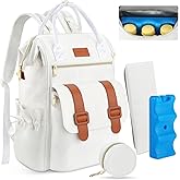 PIIOSER Diaper Bag Backpack with Ice Pack, Large Capacity & Waterproof Baby Travel Backpack Bag for Moms Dads, Insulated Baby Cooler Bag with Changing Pad, Stroller Straps & Pacifier Case, Cream
