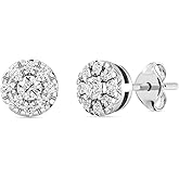 Gilded Lab-Grown Diamond Sterling Silver and 14KT Yellow Gold Plated Silver Stud Earrings for Women | Round Halo Shaped Studs | Hypoallergenic Fine Jewelry | Prong Setting, Push Back Nut | SI1 Clarity, F Color 1/4, 1/2, 3/4, 1 Carat Total Weight