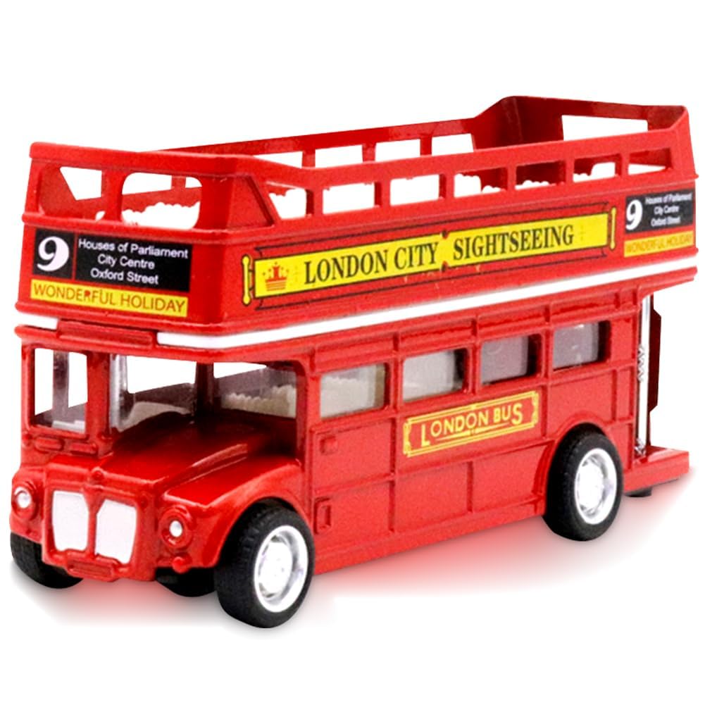 KUONTD Bus Toy Double Decker, Mini Bus Toys Double Decker B-us Metal Cars, 1:64 Scale Pull-Back Car, Car Model City Buses Gifts - Open Top