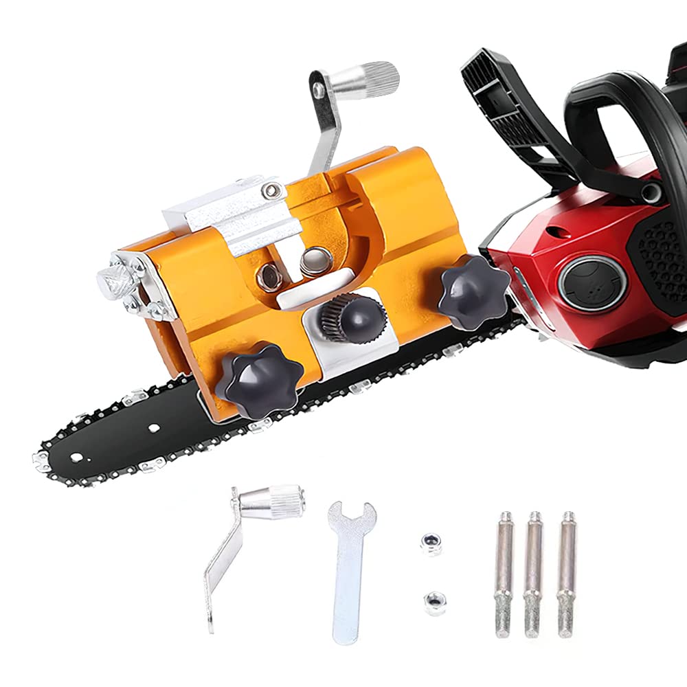 Djioyer Chainsaw Sharpener, Portable Chainsaw Chain Sharpening Jig, Hand Crank Chainsaw Sharpener Kit for Lumberjack & Garden Worker, Fast Chainsaw (3 grinding heads)