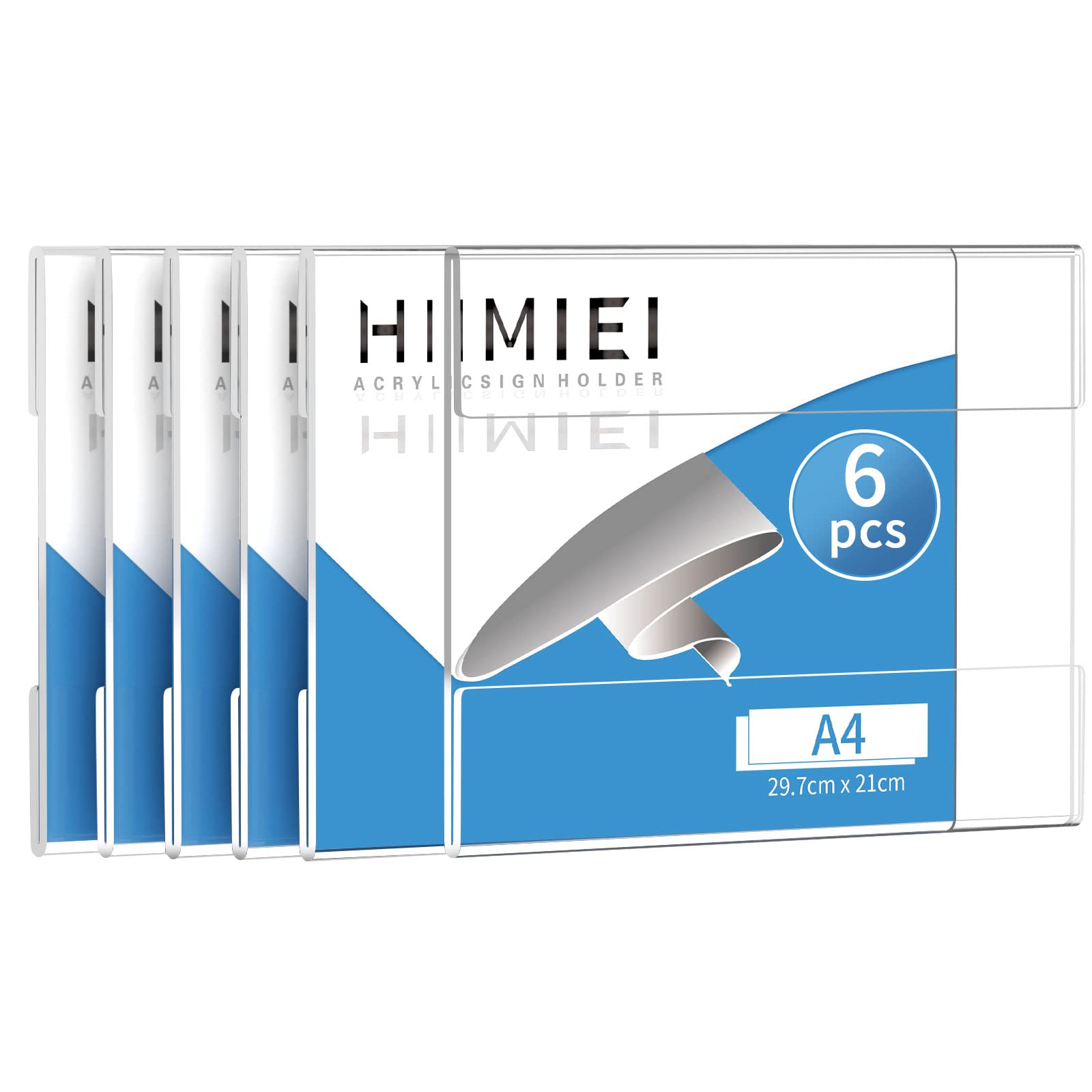 A4 Clear Acrylic Plexi Sign Holders Horizontal with 3M Tape, Wall Sign Memo Document Menu Holder for Office, Home, Store, Restaurant-No Drilling (6 Pack)