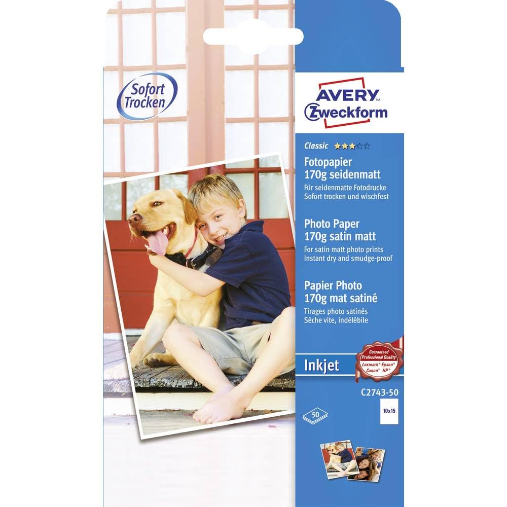 Avery Zweckform C2743-50 Classic Inkjet Photo Paper 10 x 15 / 180g / 50 Sheets