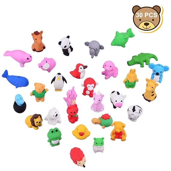 OZUAR 30 Stücke Mini Tiere Radiergummi Set für Kinder, Radierer fur Gastgeschenke als Geburtstagsgeschenk und Kreatives Spiel