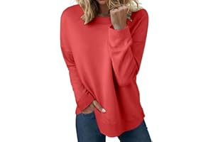 CCPELSIE Womens Casual Loose Fit Light Weight Sweatshirt Trendy Solid Shirts Crewneck Side Split Long Sleeve Graphic Hoodies
