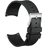 WOCCI 20mm Watch Band, Curved End, Silky Touch Silicone, Silver Buckle (Black)