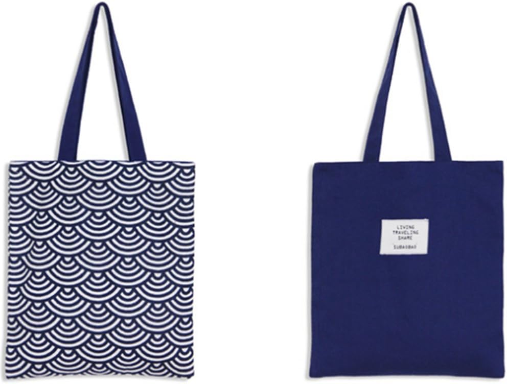Weimay Women Ladies Plain Canvas Bag Eco-Friendly Resuable Cotton Tote Shopping Bag Holiday Beach Bag, 13.0 * 14.6" (Blue)