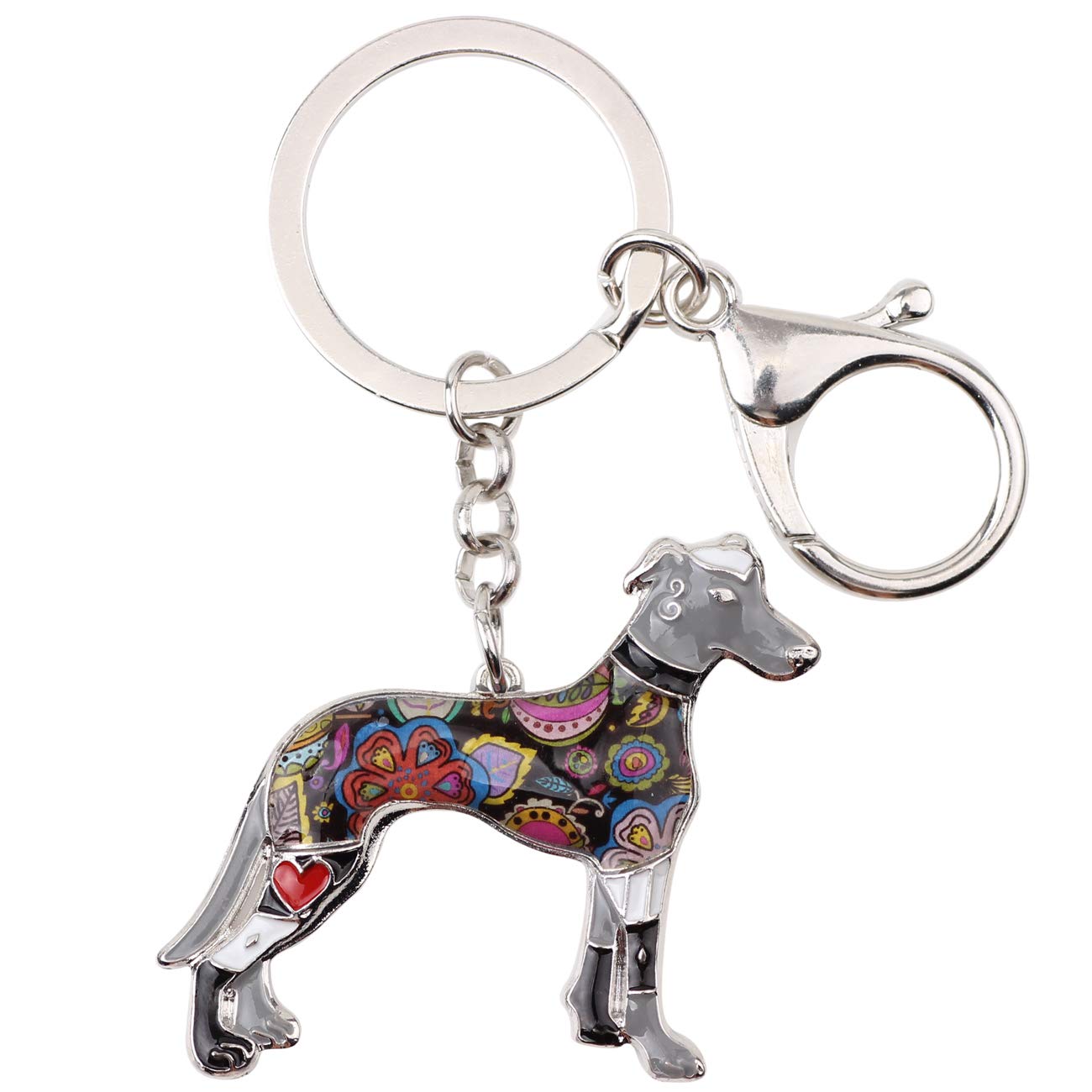 WEVENI Enamel Alloy Greyhound Dog Keychain Pet Key Ring Gift Car Wallet Bag Charms For Women Girls (Black)