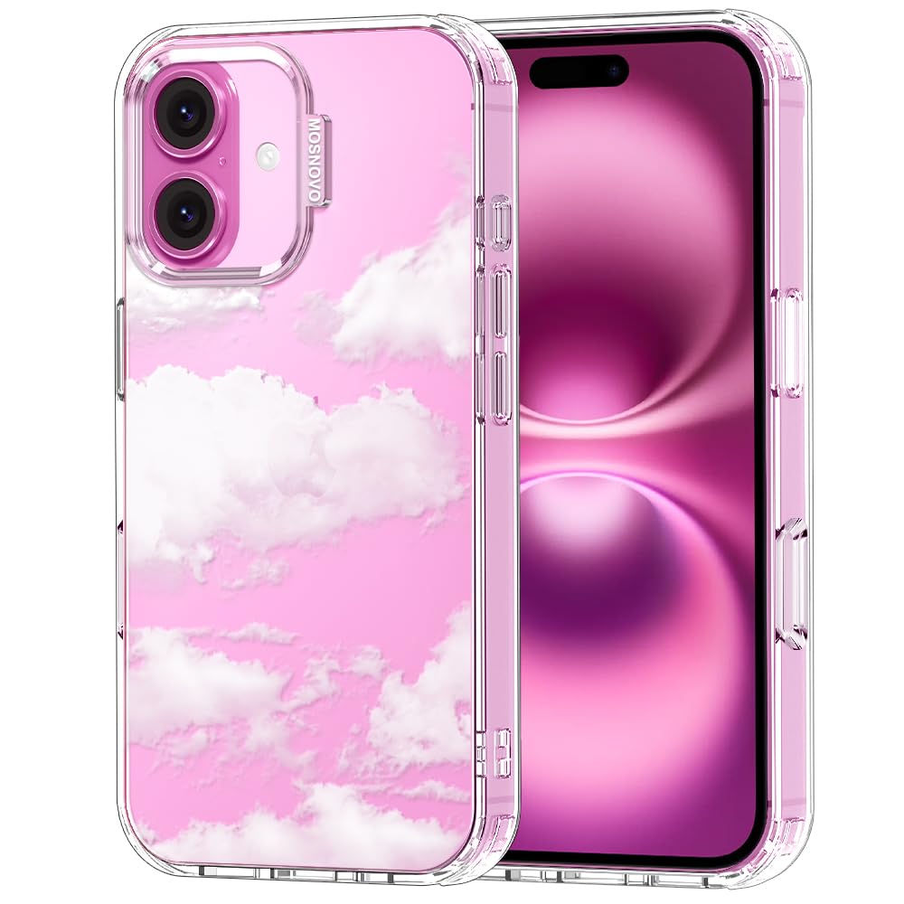 MOSNOVO Case for iPhone 16 Plus, [Buffertech 6.6ft Military-Grade Drop Protection] [Anti Peel Off Tech] Clear TPU Bumper Phone Case Cover Design - Cloud