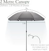 CHRISTOW Portable Beach Parasol Tilting 2m UV 50+ Grey Garden Sunshade view 3