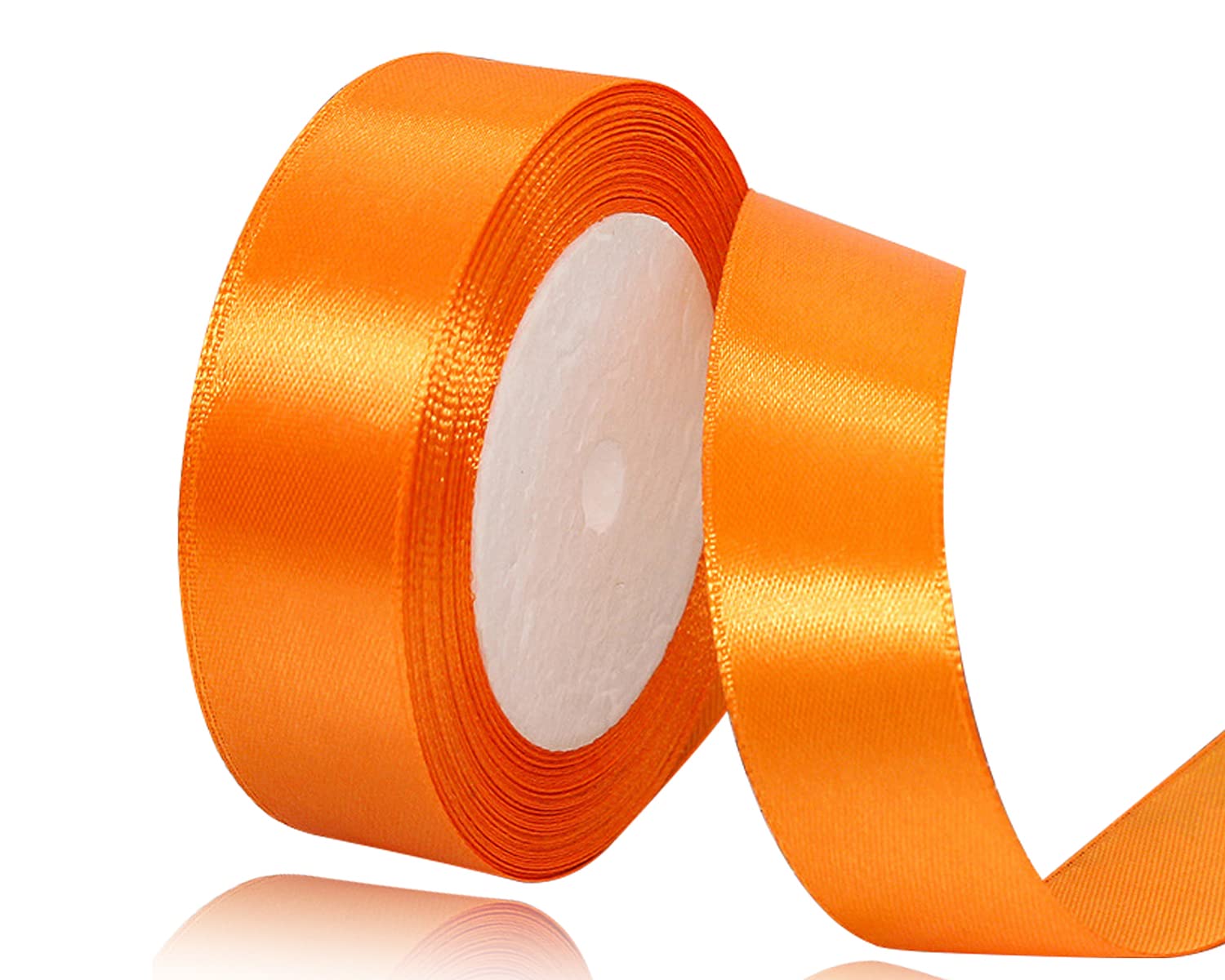 Orange Satin Ribbon 25mm x 22 Meters, Solid Colour Fabric Ribbon for Gift Wrapping, Crafting, Balloon, Sewing Project, Hair Bows, Bridal Bouquet, Wedding Favours Decoration — image 1