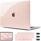 CISSOOK Glitter Pink Case for MacBook Air 13 inch 2021 2020 2018 Release Model A2337 A2179 A1932 with Touch ID, Sparkly Hard Shell Case & Keyboard Cover for MacBook Air 13 M1, Glitter Cherry Pink