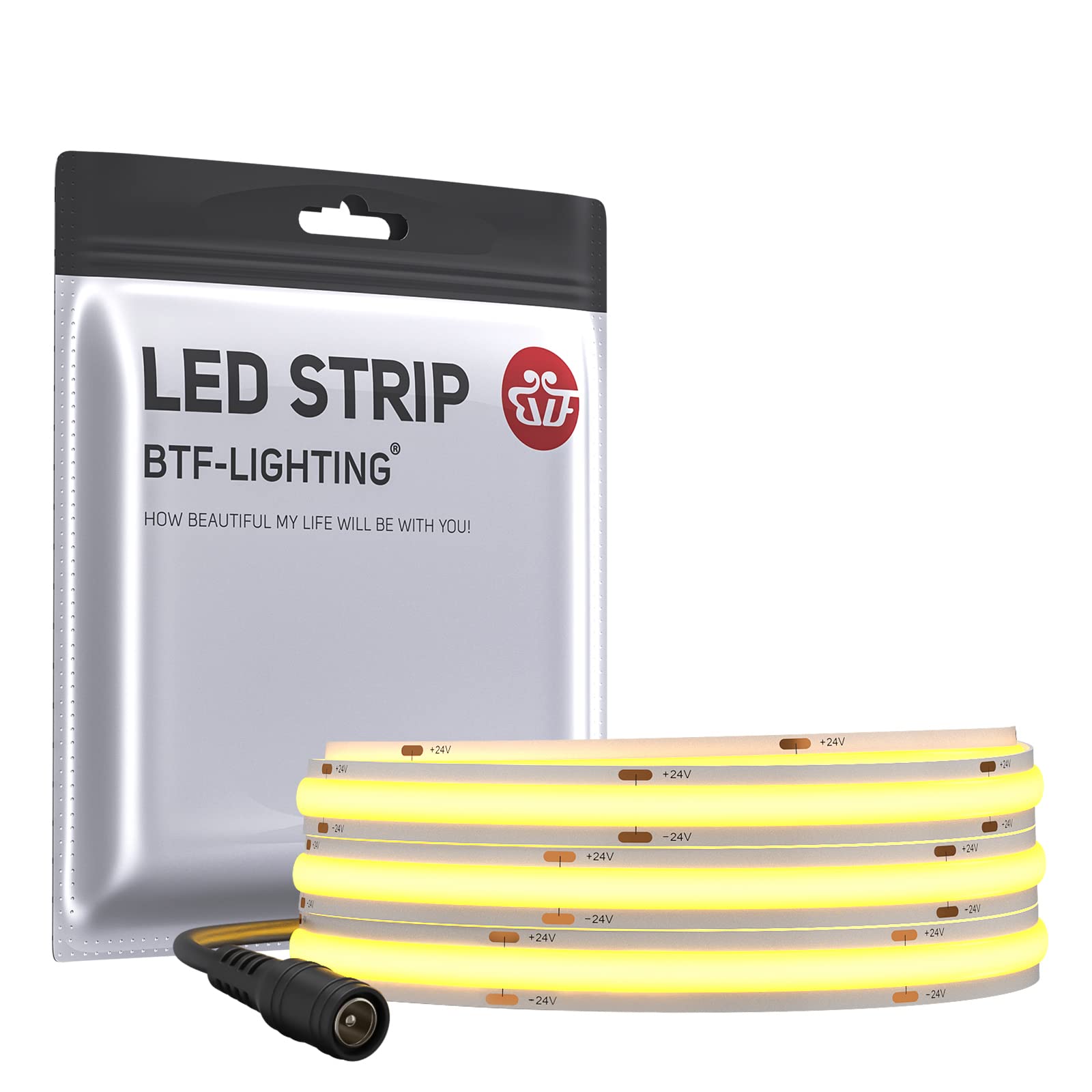 BTF-LIGHTING COB LED Strip Light 1M 528LEDs FCOB Dimmable Light Uniformity Flexible High Density Natural White 24V 10mm Width LED Tape for Bedroom Kitchen Home Interior Decoration(Only LED Strip)