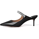 XINIUNIU Heeled Mules for Women Rhinestone Heels Pointed Toe Slip On 2.5 Inch Kitten Stiletto Closed Toe Sandals Dress Wedding Pump Shoes