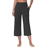 MIVEI Capri Pants for Women - Cropped Wide Leg Yoga Pant with Zipper Pockets Tummy Control Loose Casual Summer