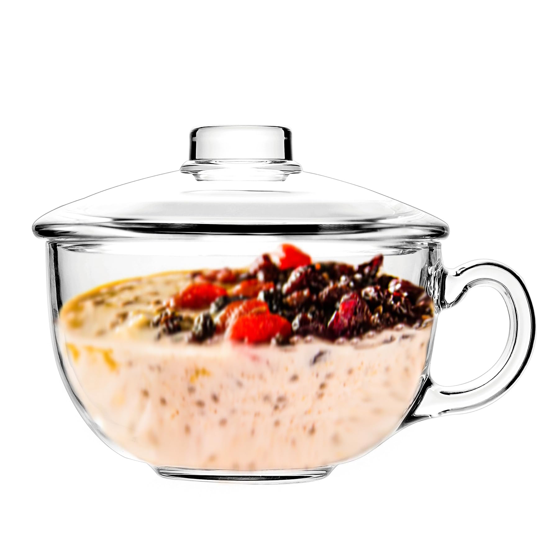 binsakao Glass Bowl with Lid - Cereal Bowl with Lid Handles - Soup Bowls Glassware for Oatmeal Dessert Pasta Rice - Breakfast Bowls Microwave Dishwasher Safe (Clear, 545 ml / 18 oz)