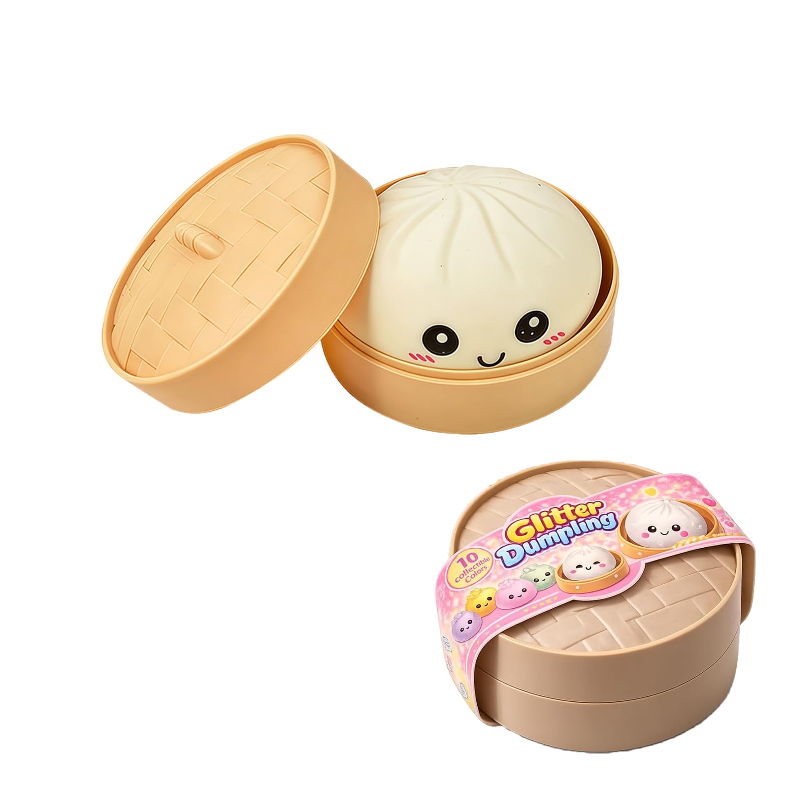 Giant Dumpling Squishy Toys, Mystery Dumpling Squishy-Slow Rising Stress Relief Fidget Ball, Soft Squeeze Decompression Toy for Adults & Kids, Cute Steamer Basket Gift Set (White)
