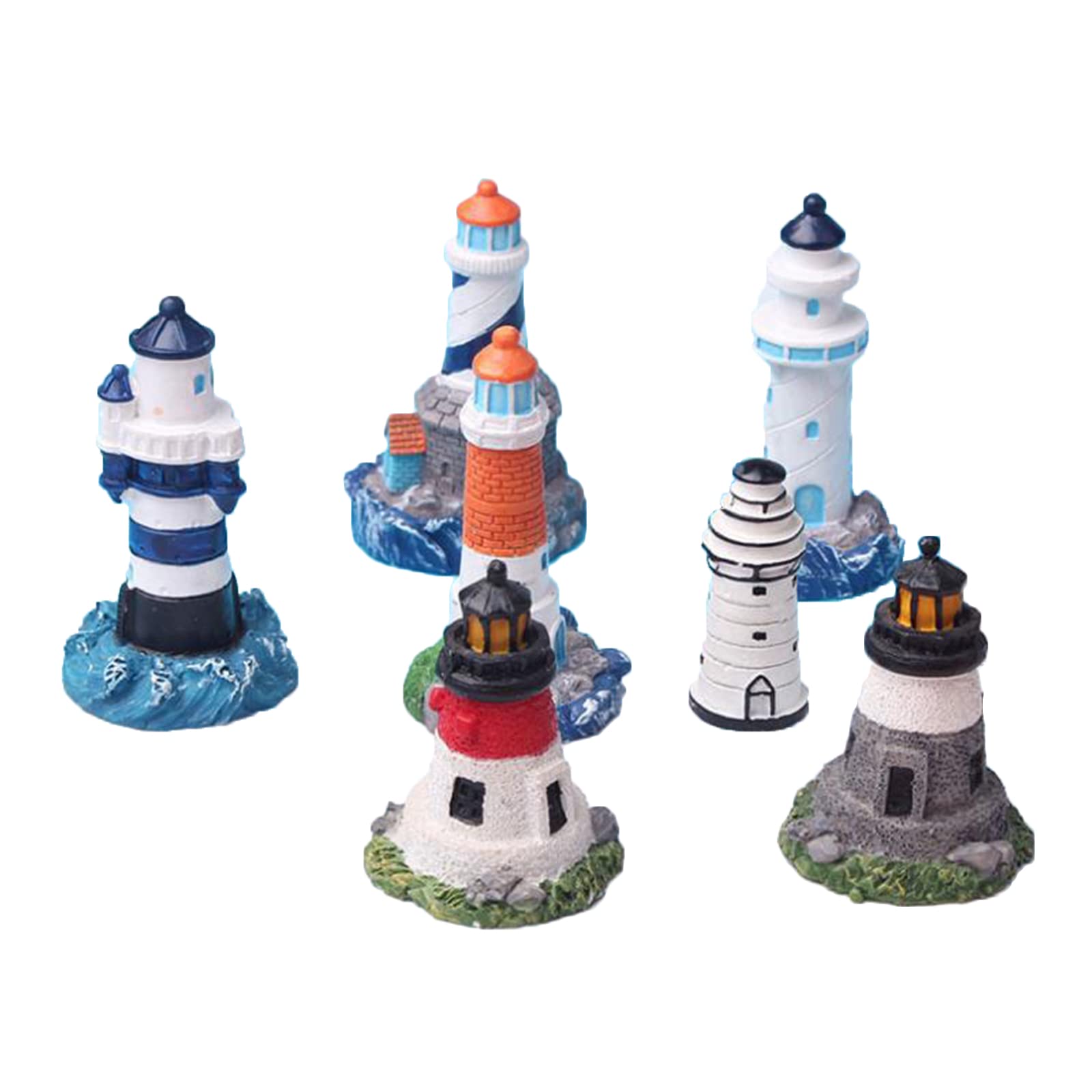 7 Mini Lighthouse Ornaments - Bathroom & Beach Decorations, Mediterranean Style Resin Lighthouse Models, Home Accessories (Random Pattern)