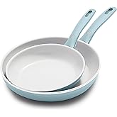 GreenPan Dover 8” and 10” 2 Piece Frying Pan Skillet Set, Non-Toxic PFAS-Free Ceramic Nonstick Coating, Sear Saute Fry Egg Omlete, Dishwasher & Oven Safe, Stay Cool Handle, Easy Pour Rims, Blue Haze