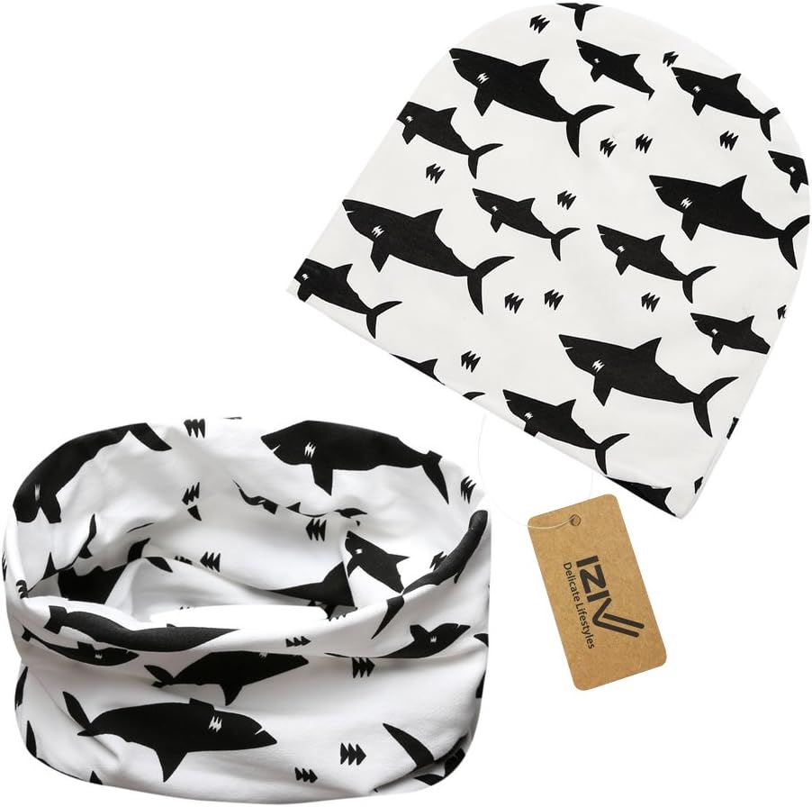 iZiv 2 Pack Cute Baby Hats Scarfs Infant Soft Cotton Hat and Scarf Set, Fashion Style Spring Autumn for 0-2 Years