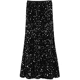 Women's High Waist Sequin Mermaid Maxi Skirt Sparkly Design with Fishtail Hem Party Wear