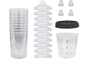 Zeinlenx Disposable Paint Gun Cup, HVLP Paint Sprayer Gun Mixing Cups 20 Ounce(600ML) with 10 Cups and Lids System, 1 Hard Cup with Retainer Ring and 4 Plugs.