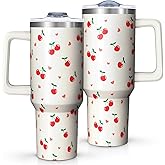 Geliao Lianglo 40oz Cherry Tumbler with Handle and Straw,Insulated Stainless Steel Mug, Gifts for Women Cherry Lovers on Birthday/Christmas