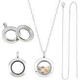 UNICRAFTALE about 2pcs Stainless Steel Floating Locket Pendants Crystal Double Sided Frame Memory Locket Charm Glass Container Memory Flat Round Charm with 450mm Necklace for Jewelry Making