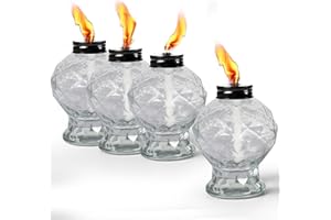 tewei 4 Pack Clear Table Top Light Torches Outdoor, Mini Glass Torches Lanterns for Outside, Easy to Refill Citronella Torches for Garden Patio Yard Party
