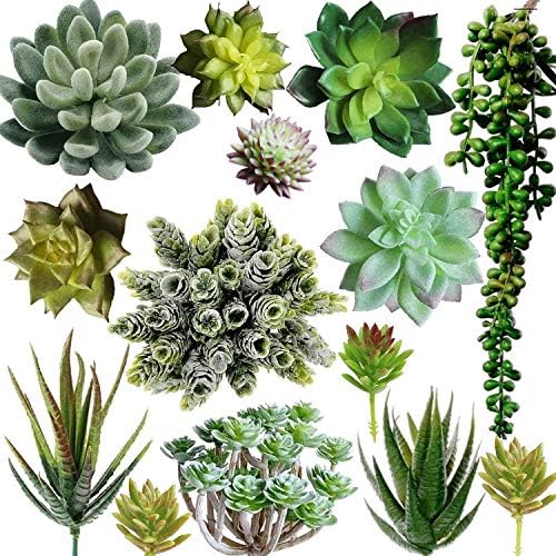 Ivelee Artificial Succulent Plants Pack of 14 - Assorted Faux Succulents - Realistic Fake Succulent House Plants
