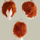 S-noilite Unisex Short Orange Wig Women Mens' Fluffy Layered Spiky Pixie Anime Wig Synthetic Hair Full Wigs for Halloween Chucky Costume Cosplay Comic Party Dark Orange