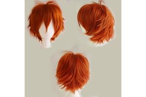 S-noilite Unisex Short Orange Wig Women Mens' Fluffy Layered Spiky Pixie Anime Wig Synthetic Hair Full Wigs for Halloween Chucky Costume Cosplay Comic Party Dark Orange