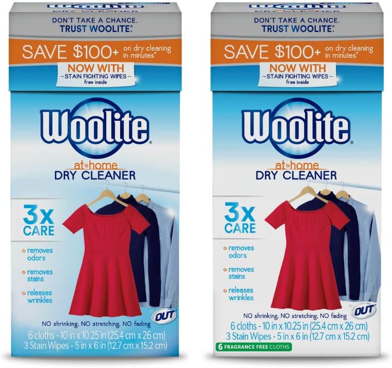 Woolite at Home Dry Cleaner Fresh Scent and Fragrance Free, 6 Cloths Each Box