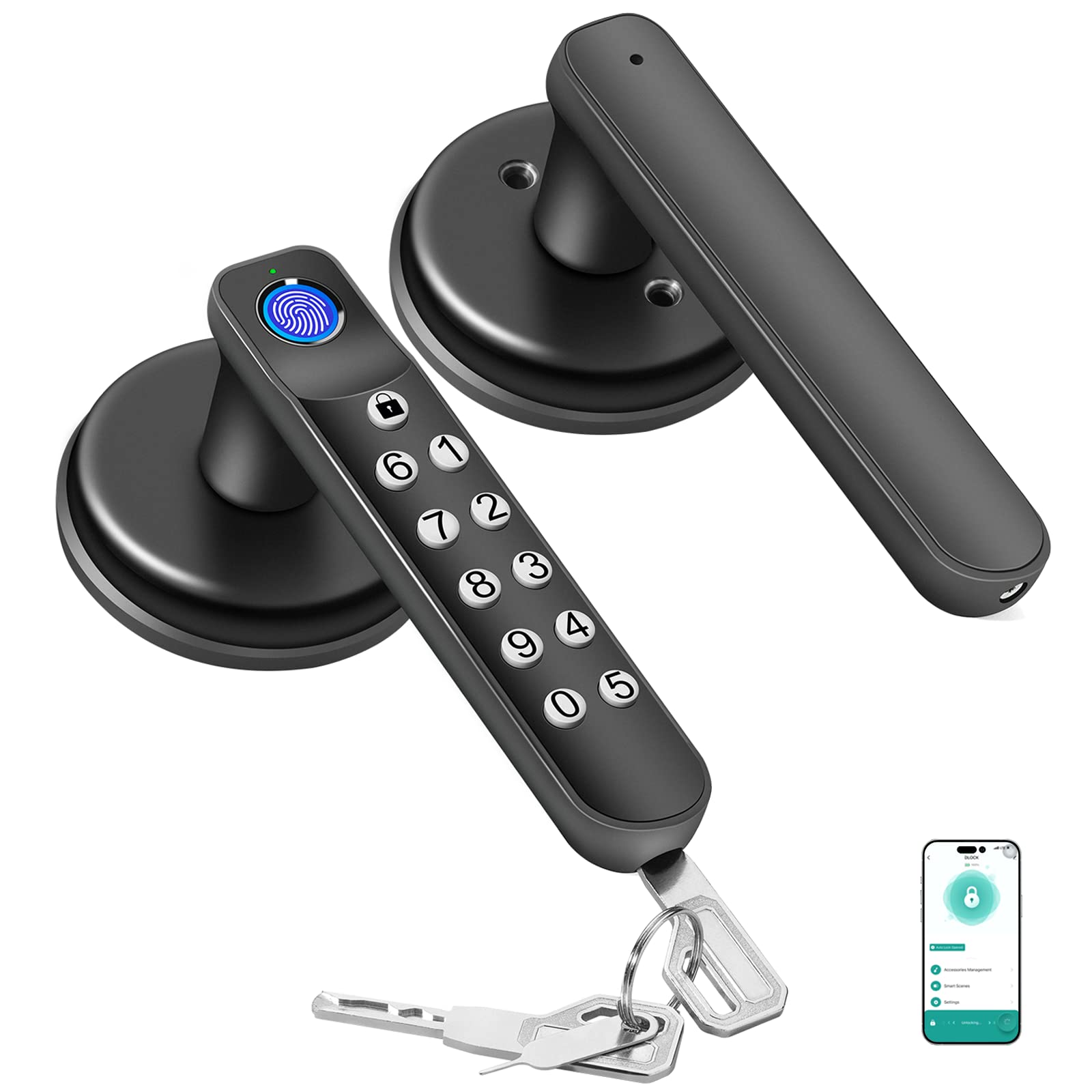 Photo 1 of Gavdhe Fingerprint Smart Door Lock, Keyless Entry Door Lock with Tuya, 4 in 1 Smart Door Konb with Keypad, 100 Fingerprints, Thunbprint Door Knob for Bedroom Home Hotel Office Apartment, Black