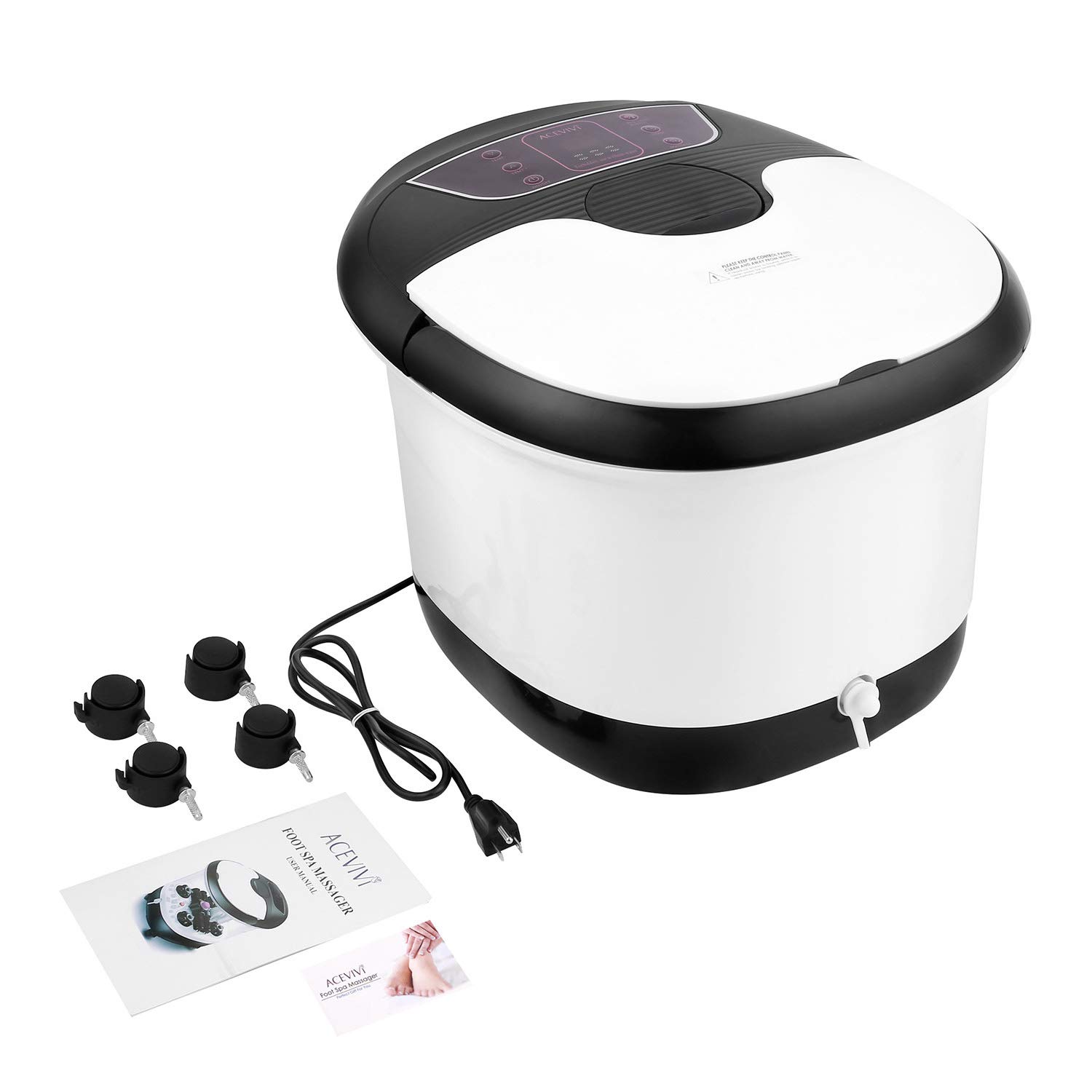 Foot Spa Bath Massager with Heat and Motorized Rollers, Deep Foot Bath Bucket with Pedicure Stone and Bubble Surging, Rolling Massage, Timer & Temperature for Foot Relief: Beauty