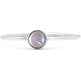 Koral Jewelry Round Moonstone Delicate Ring 925 Sterling Silver Ethnic Vintage Tribal Gipsy Boho Look (8)