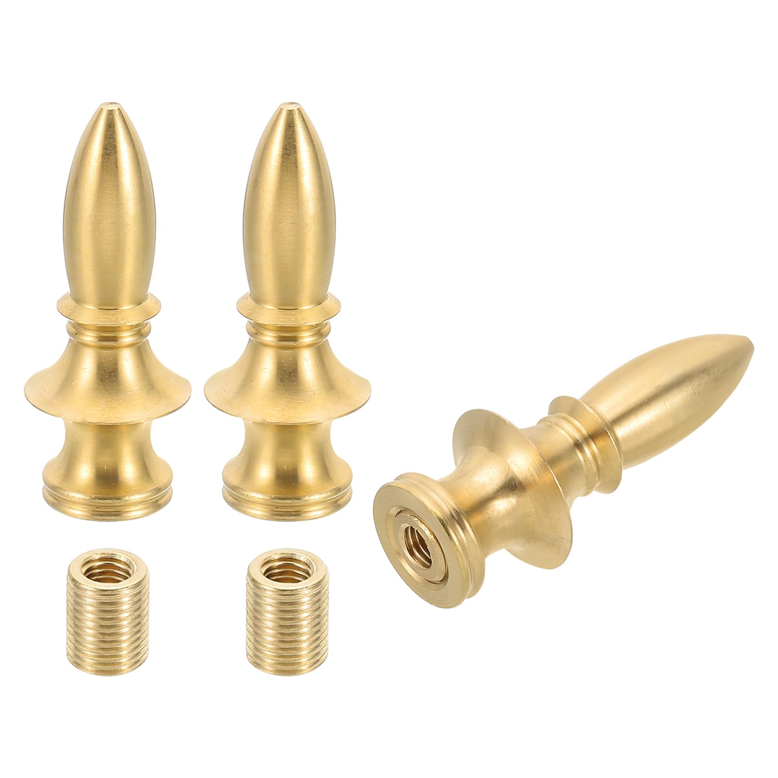 PATIKIL 22 x 54mm Lamp Finials Caps Knob, 3 Set Solid Brass Lamp Shade Top Decoration Screw Cap Nuts with Brass Reducing Adapter for Table Lamps Floor Lamps