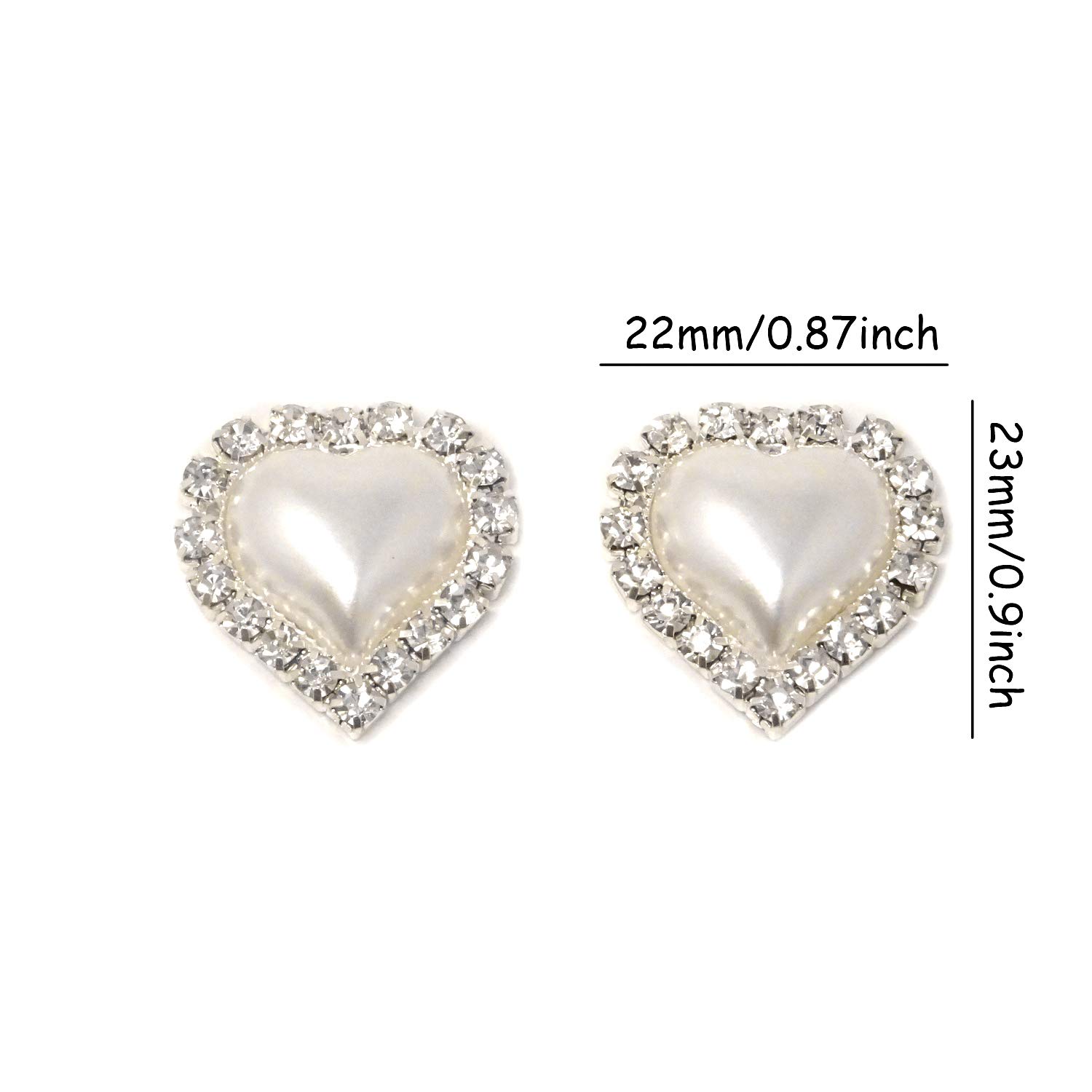 Honbay 10PCS 22mm x 23mm Flatback Heart Shaped Rhinestone White Faux Pearl Embellishments - Glue on