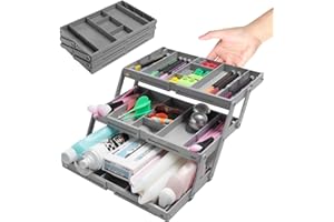 Abnaok 3 Tier Drawer Organizer Multi Level Collapsible Expandable Desk Organizer Trays for Office Supplies, Kitchen Gadgets Utensils, Vanity, Makeup, Jewelry