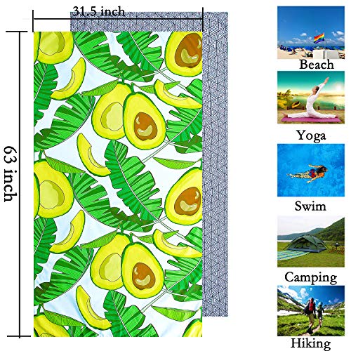 NovForth Avocado Microfiber Pool Beach Towel - Quick Dry Sand Free Proof Outdoor Rack Swim Micro Fiber Blanket Thin Yoga Mat Personalized Girls Women Men Body (31.5" x 63")