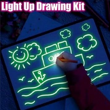 FOONEE Light Drawing Board for Kids, A3 Funny Reusable Fluorescent Drawing Writing Board with Pen, Light Up Drawing Pad Special Christmas/Birthday Gift for 3-8 Years Old Boys & Girls