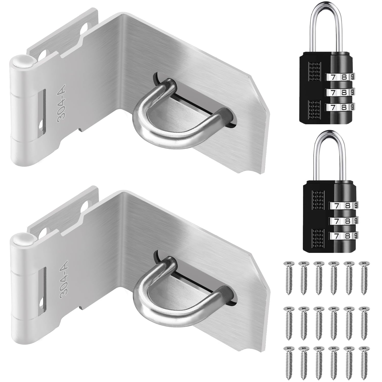 Photo 1 of Tanbupu 2Pcs Door Locks Hasp Latch,4 Inch 90 Degree 304 Stainless Steel Safety Packlock Clasp Hasp Lock Latch,Hinge Lock Padlock with Screws for Gates,Doors,Cabinets, Closets and More
