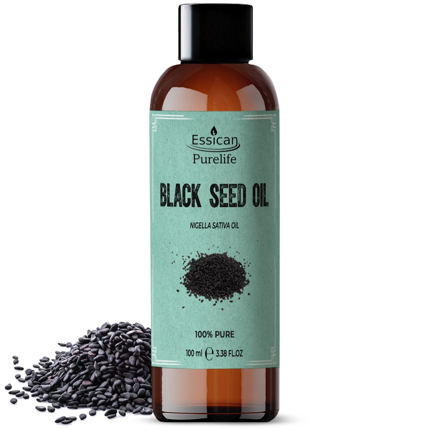 Essican Purelife Pure Black Seed Oil for Hair 100ml, 100% Pure Natural Black Cumin Seed Oil, Cold Pressed Kalonji Oils for Skin, Nails & Body Oils – Natural & Rich in Omega 3 6 9 in Bottle for Hair