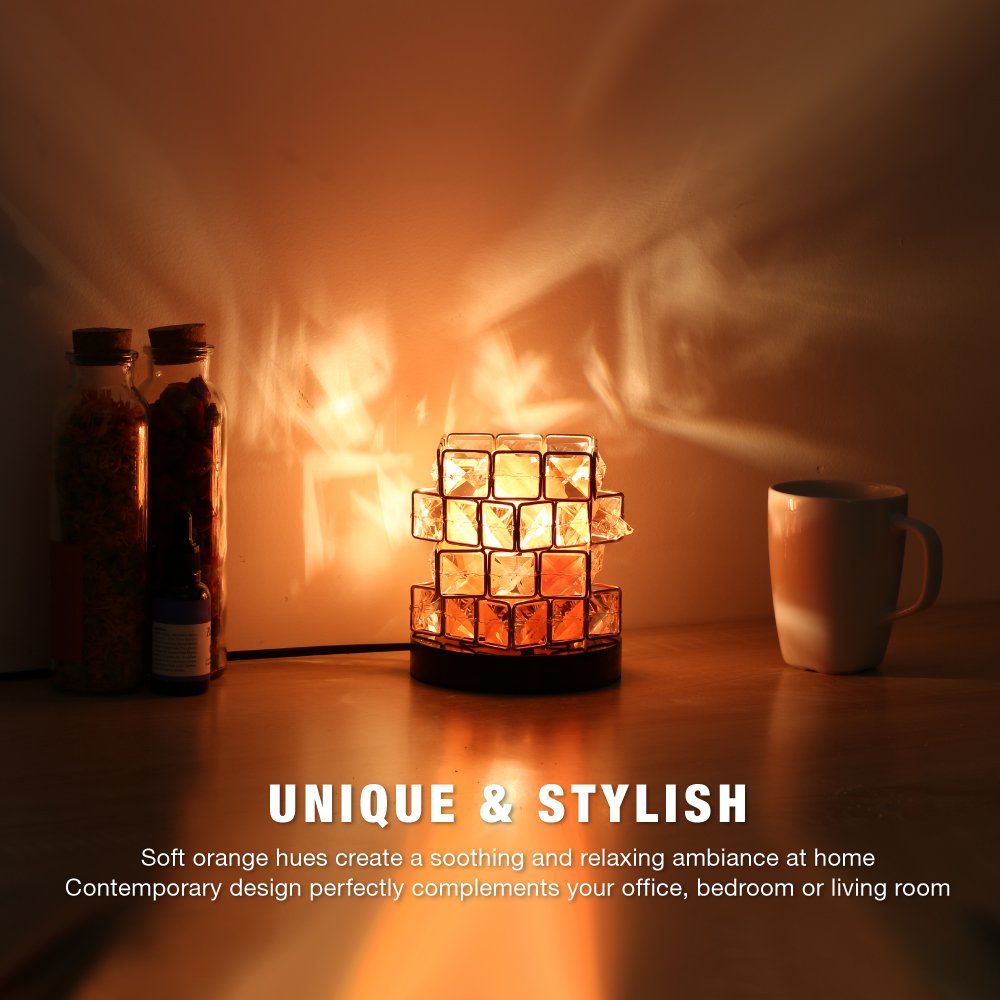 Plemo Himalayan Salt Lamp, Hand Carved Natural Amber Crystal Rock, Brightness Dimmable Control and Luxury Gift Box, 2 Bulbs