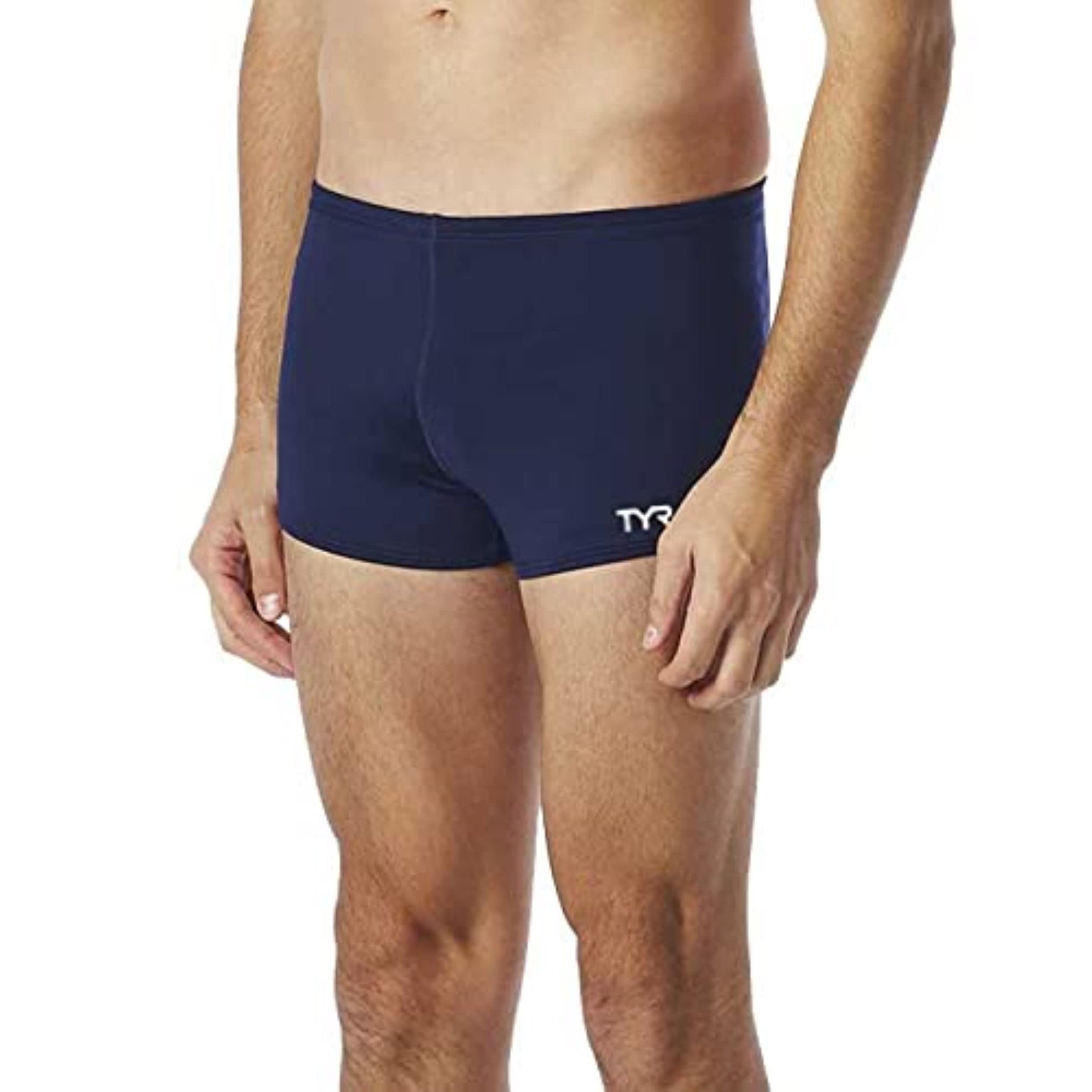 TYR Men’s Durafast Elite Solid Square Leg Swimsuit, Navy, Size 28