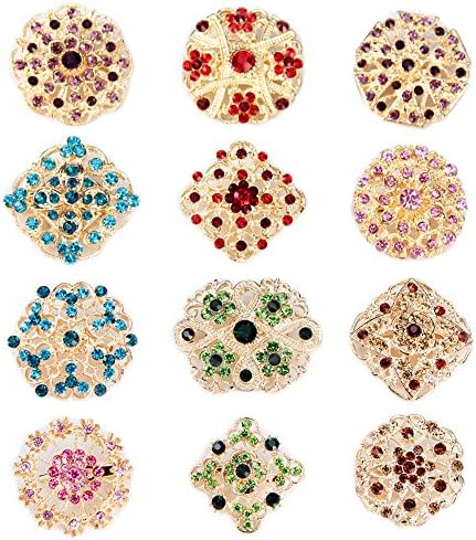 Maogo Lot 12pc Women Multi-Color Rhinestone Crystal Flower Brooches Pins (Set 19)