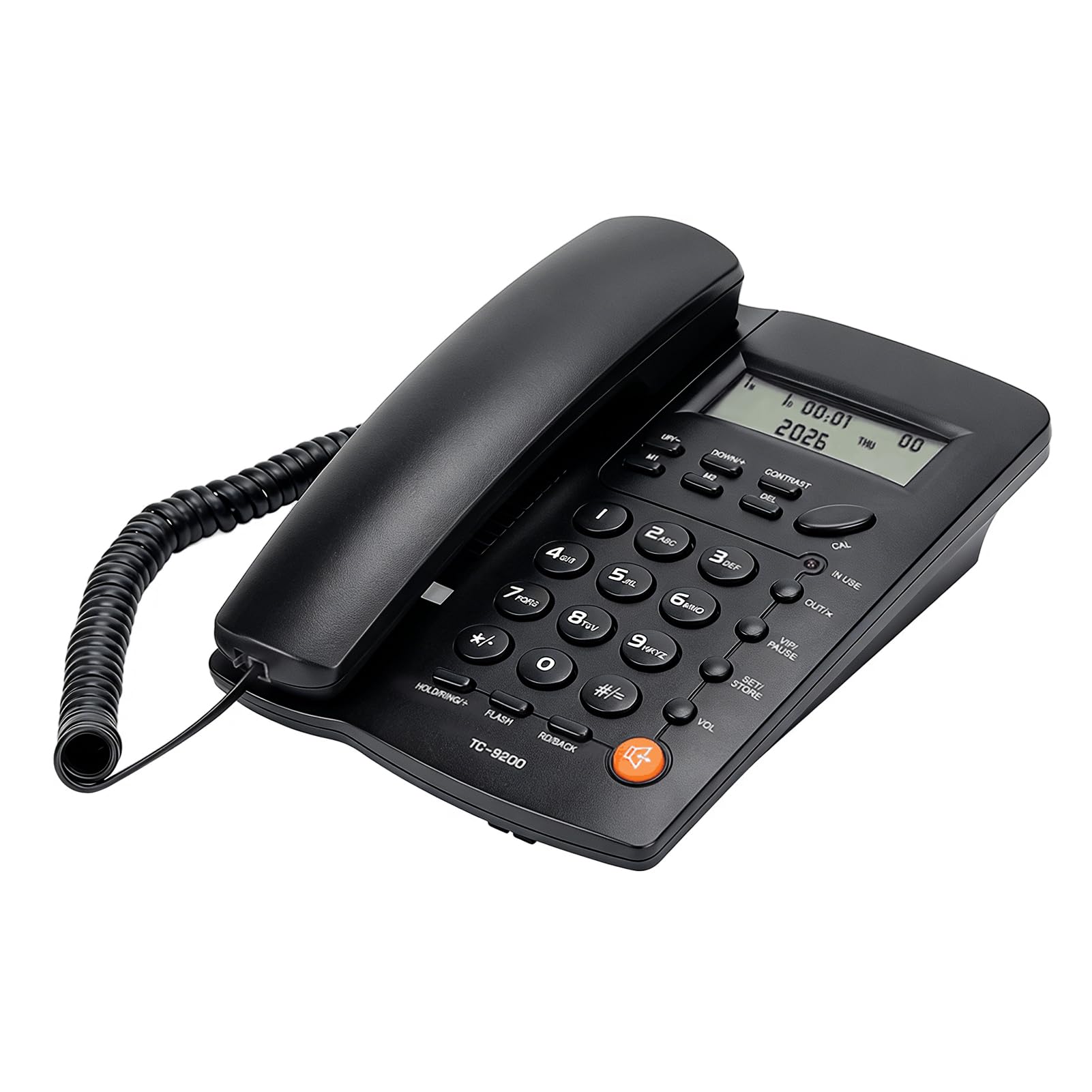 Uvital Desktop Corded Telephone, DTMF/FSK Mode, LCD Display, Calls Memory, Basic Calculator, Special Ring for VIP Numbers, M1,M2 One Touch Memory, in Use LED Indication, Last Number Redial
