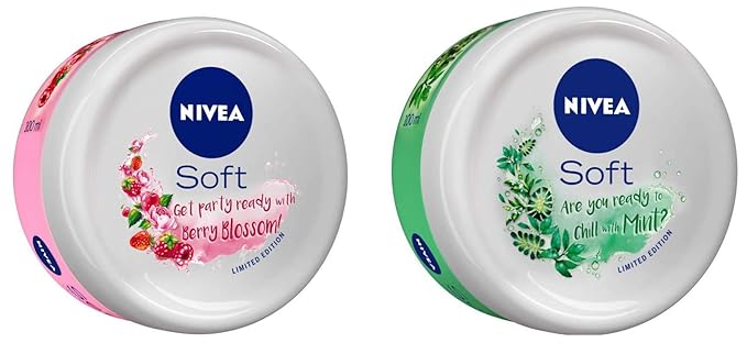 NIVEA Soft Light Moisturizer Berry Blossom With Vitamin E & Jojoba Oil, 100 ml & Soft Light Moisturizer Chilled Mint With Vitamin E & Jojoba Oil, 100 ml Combo