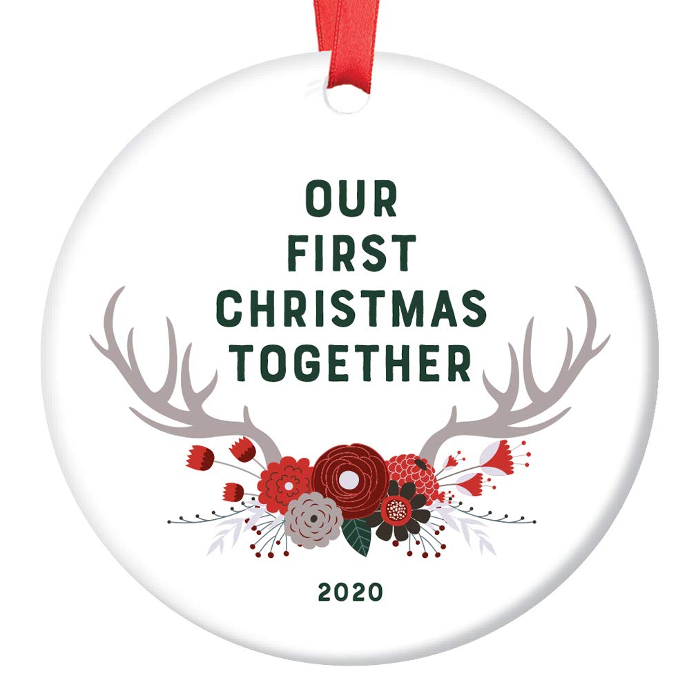 first christmas together ornament 2020 Amazon Com 1st Christmas Together Ornament 2020 One 1 Year Keepsake Gift Girlfriend Boyfriend Fiance Our First Holiday Couple Married Boho Floral Deer Antler Tree Decor Glossy Ceramic 3 Flat Circle Red Ribbon Handmade first christmas together ornament 2020