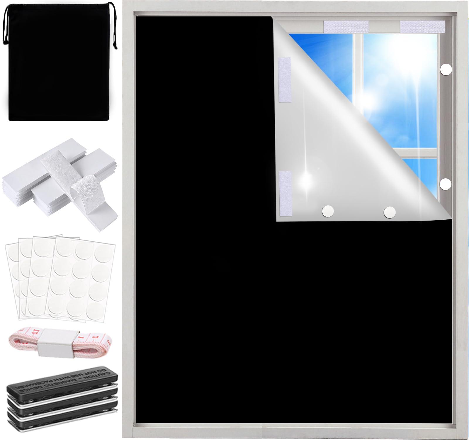 Photo 1 of 100% Blackout Shades Curtains for Bedroom 57x 79Inch,No Drill,Portable,DIY Cut,Removable,Black Out Blinds Window Cover for Baby Nursery,RV,Media Room,Hook Loop Tape Straps Stickers,Magnetic Clips